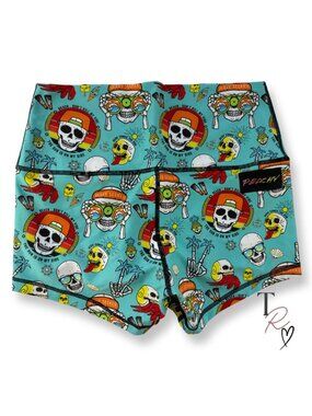 Peachy Athletic NWOT Medium Extra Peachy Booty Bike Shorts Turquoise Surf Skull